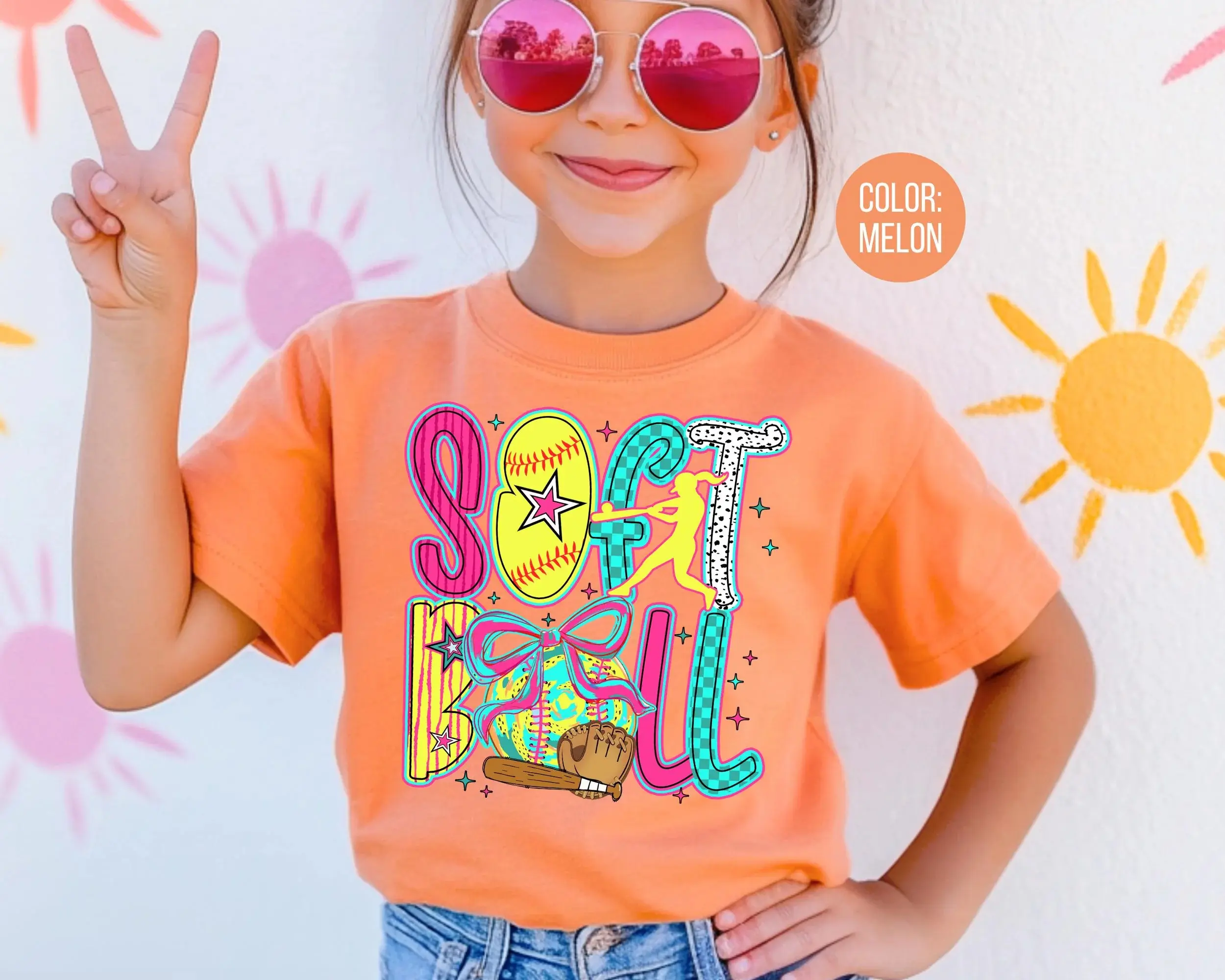 Cute Softball T-Shirt for Girls, Youth Game Day Tee, Retro Sports Graphic Shirt, Kids Softball Player Gift, Summer Outfit