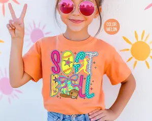 Cute Softball T-Shirt for Girls, Youth Game Day Tee, Retro Sports Graphic Shirt, Kids Softball Player Gift, Summer Outfit