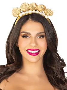 Pearl Shell Mermaid Crown Headband, Golden Scallop Shell Design, 1 Size for Mermaid Enthusiasts, Ideal for DIY Costumes