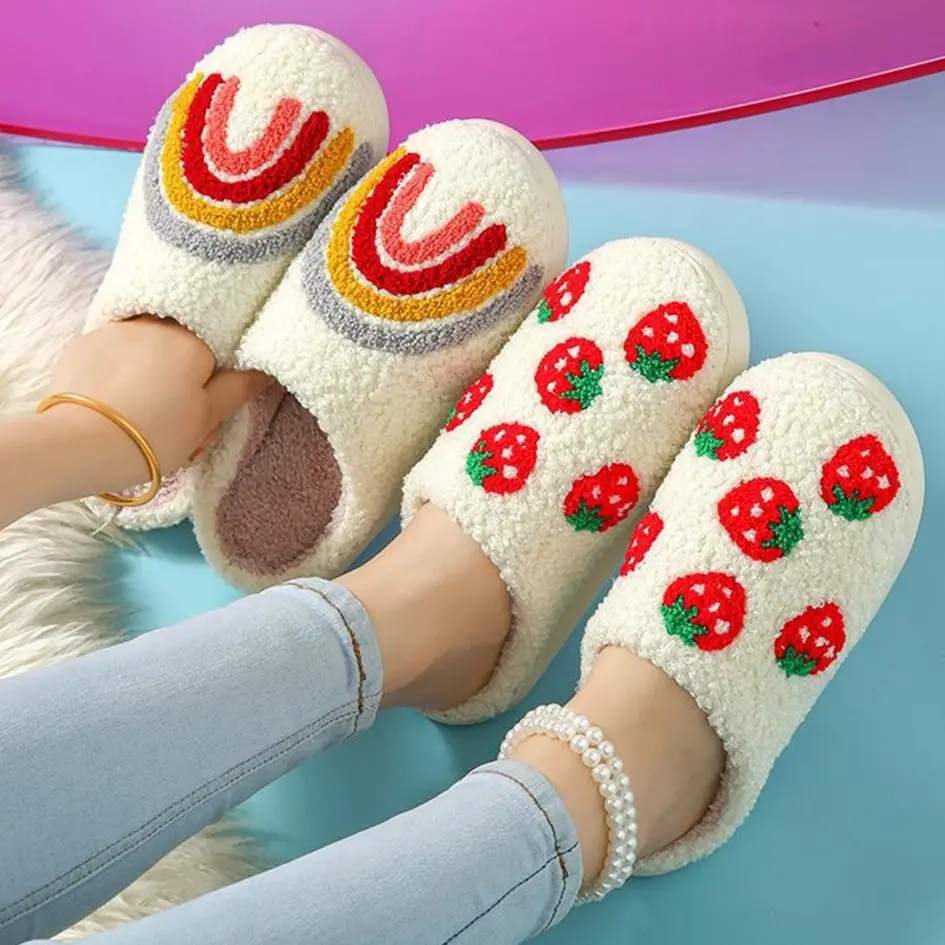 Womens Mens Love Heart Slippers Retro Memory Foam Cute Cartoon Plush Fluffy Warm Fur Lined slippers Indoor House Home Winter Valentine's Day Shoes for Lover