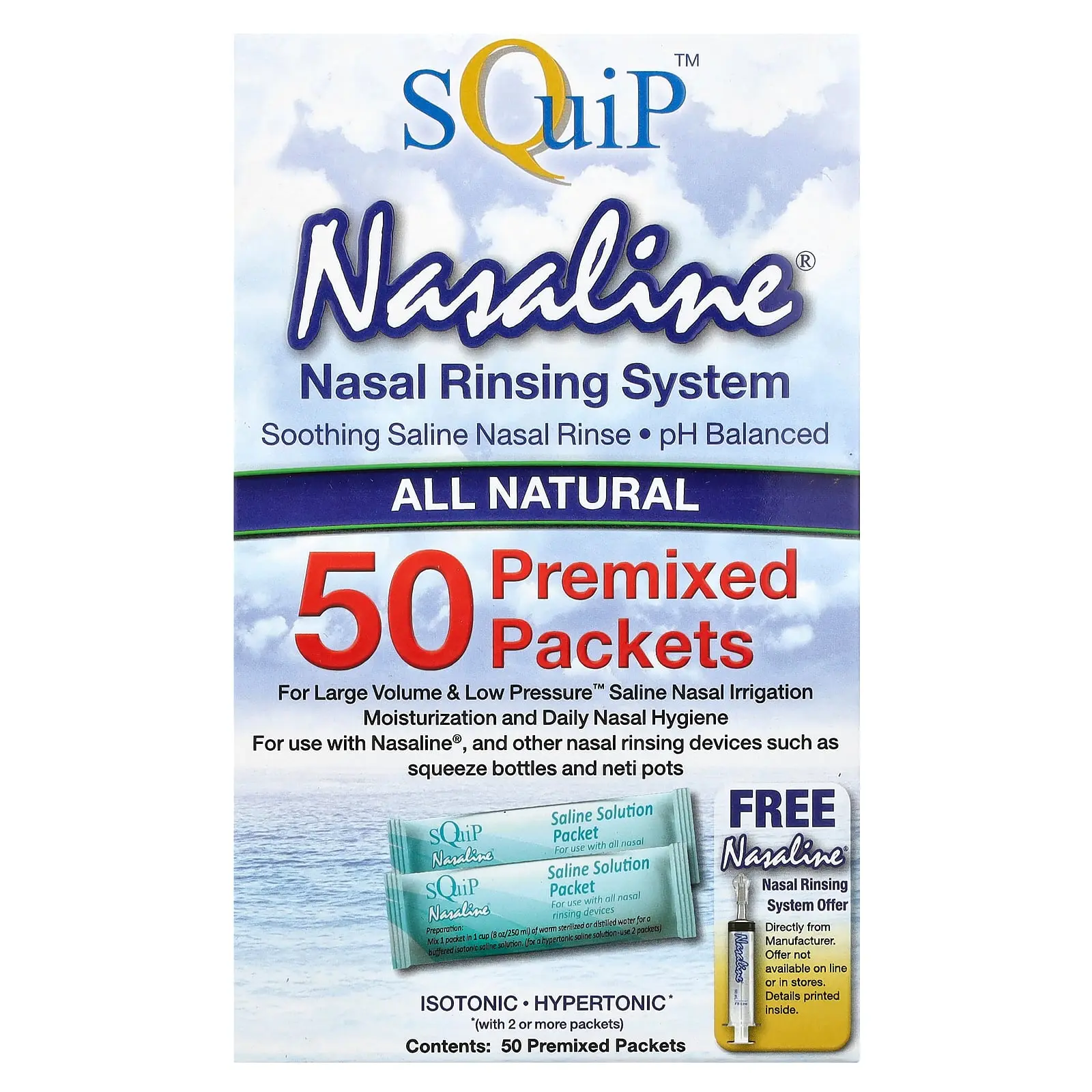 Squip Nasaline®, Nasal Rinsing System, 50 Premixed Packets | HSA/FSA Eligible