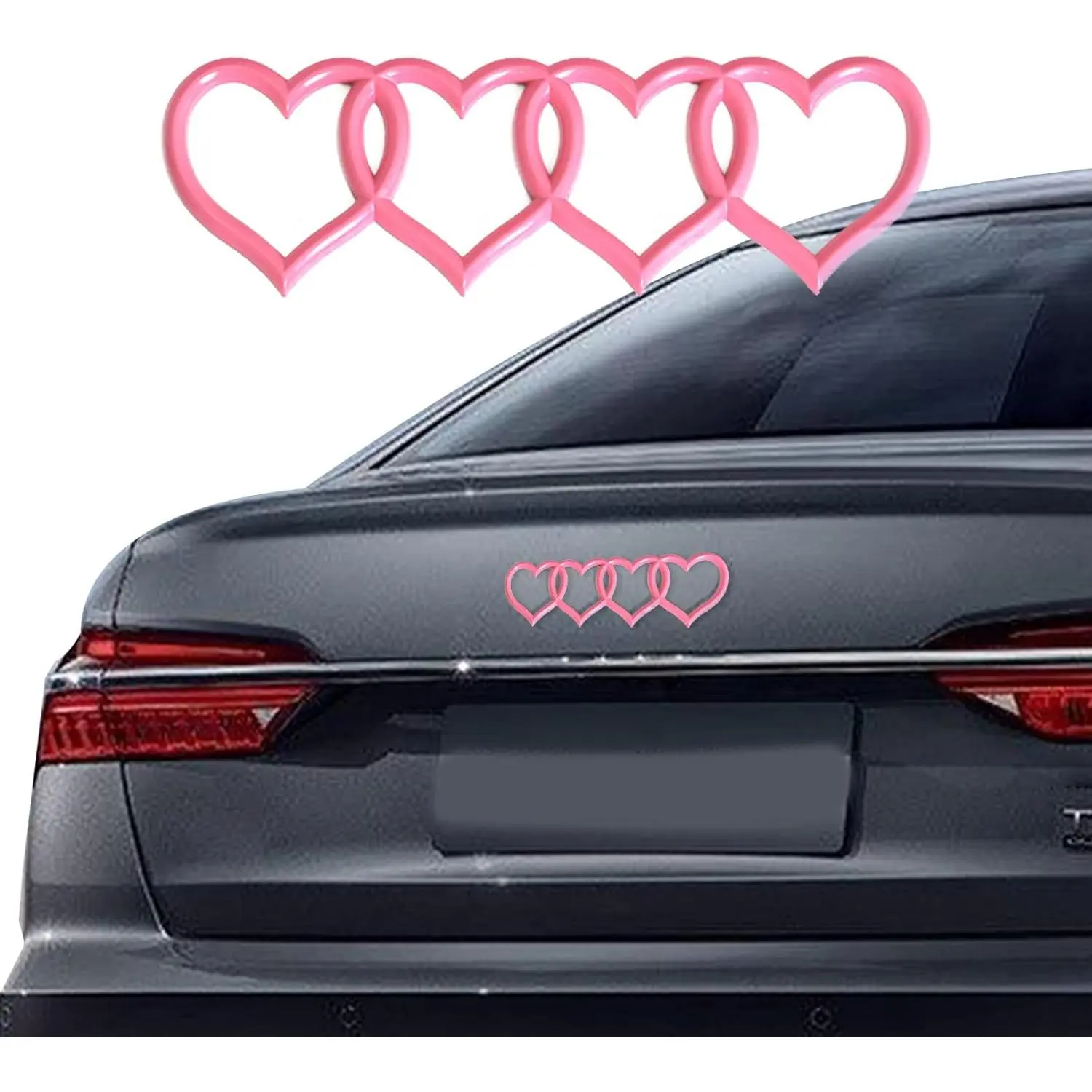 3D Love Heart Logo Rear Trunk Emblem Sticker for Friends, 0.27in Thick 2.76in Wide 8.58in Long Car Exterior Decoration Accessory, Replacement Fit for Audi A3 A4 A5 A6 A8 TT R8 Q3 Q5 Q7 (Pink), Decorate Car, Vehicles