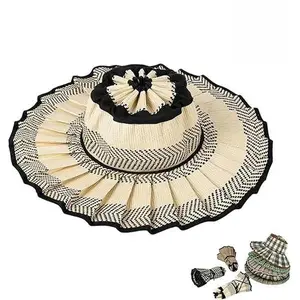 Women's Packable Straw Sun Hat Wide Brim Pleated Beach Hat Foldable Roll up Accordion Straw Bonnet French Resort Vacation UV Protection Sunshade Hat