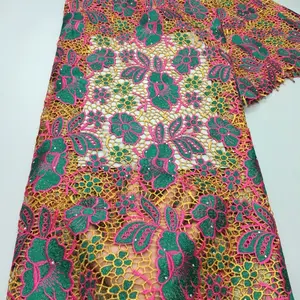 Africa High Exotic Embroidery Lace Fabric 5 yard Colorful Floral Design Fabric for Crafting