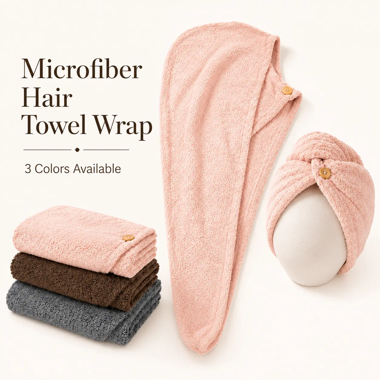 2026 New 3-PC Coral Microfiber Hair Turban Cap & Cover Set, Ultra-Absorbent Quick-Dry Anti-Frizz Shower Wraps, Soft Gentle for Curly & Damaged Hair, Adult Bathroom Self-Care Essential