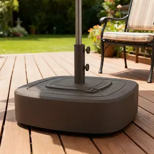Patio Umbrella Base Outdoor Umbrella Stand with Wheels – For 1.5"/1.9" Poles, Fillable (110 lbs Sand / 86 lbs Water), 4 Wheels (2 Brakes), HDPE Base, Woodgrain Finish, for Patio, Pool, Deck, Black/Brown