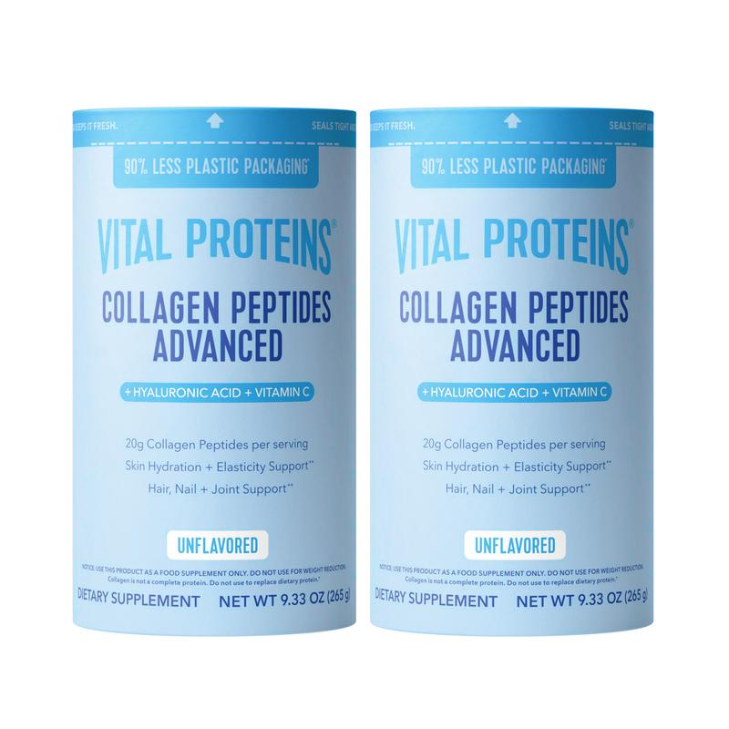 Vital Proteins Collagen Peptides Advanced 2-pack - Unflavored, 9.33 oz | Powder Dietary Supplement | Hydrolyzed Collagen with Hyaluronic Acid and Vitamin C