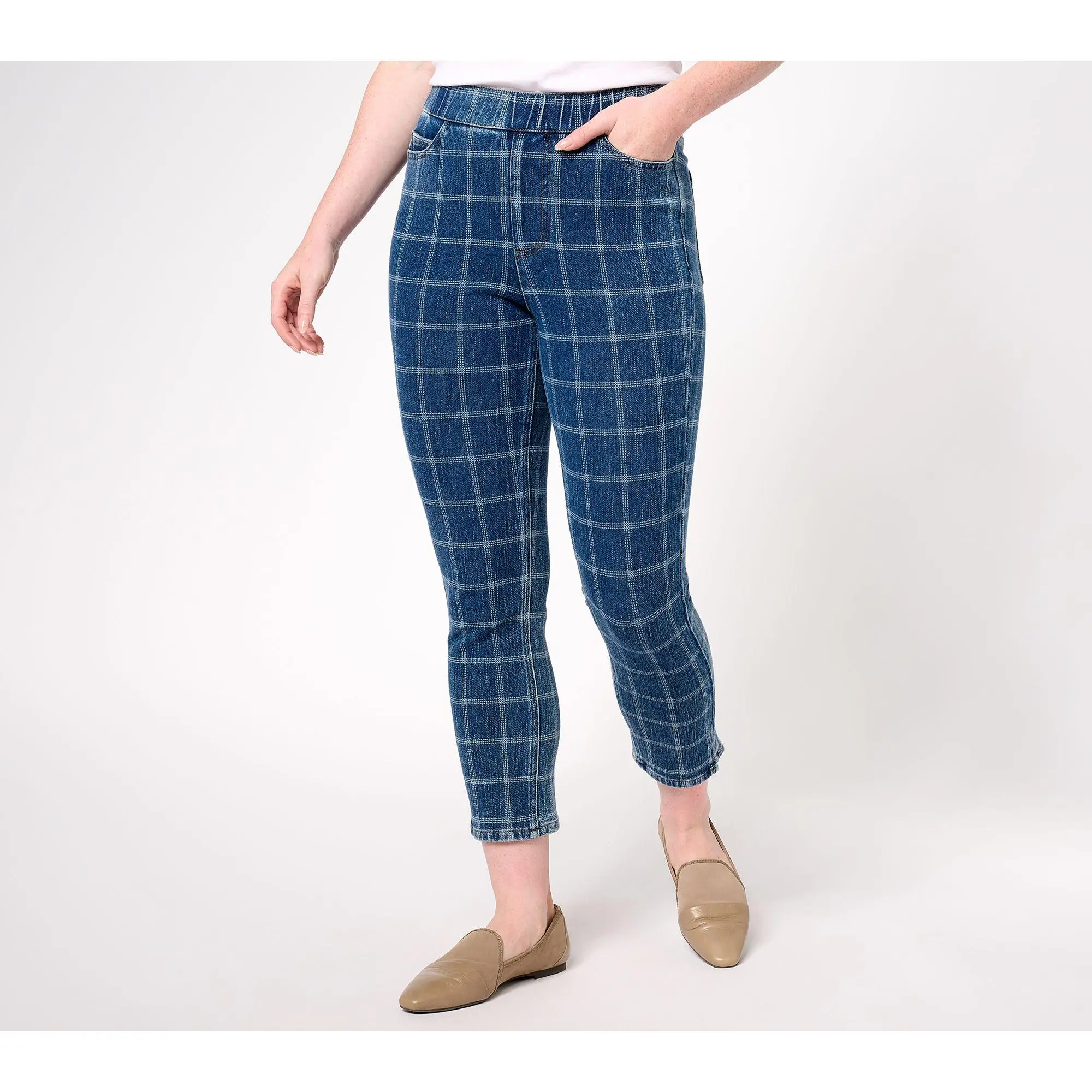Isaac Mizrahi Live! Tall Knit Denim Pull on Crop Slim Jeans