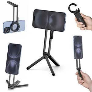 Magnetic Phone Tripod Stand for iPhone, Aluminium Smartphone Mini Tripod, Foldable Pocket Cell Phone Stand, Dual-Sided Magnet Quick Mount Compatible with iPhone 16 15 14 13 12 Magsafe, Adjustable Viewing Angles, Perfect for Travel & Everyday Use