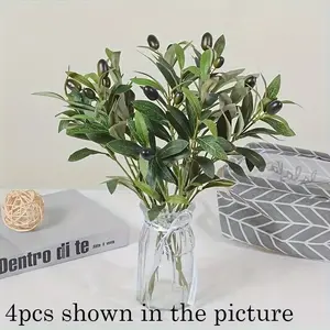 10 Realistic Artificial Olive Branches with Fruits - Green Plant Stems for Home and Garden Decoration, Wedding Bouquets, Durable Plastic, Indoor Faux Plant, Flower Arrangement Decoration