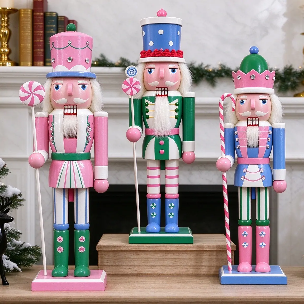 11.8 inch Fall Thanksgiving Wooden Nutcracker Decor | Harvest Nutcracker Soldier Figure with Turkey & Straw, Large Festive Home Table Mantle Collectible Ornament