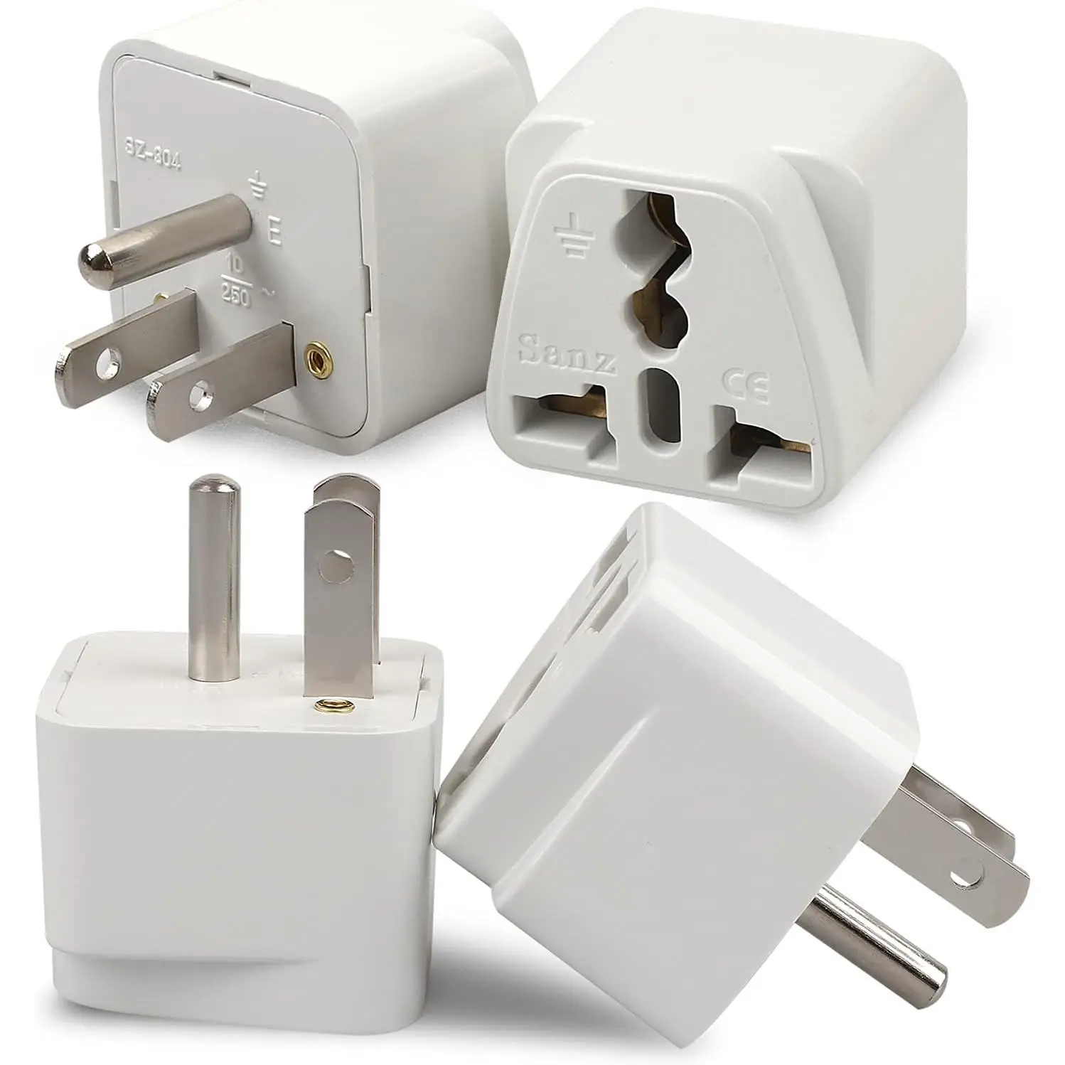 4 Pack Universal Adapter,  to  Plug Travel Adapters (White)
