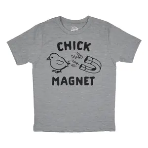 Youth Chick Magnet T Shirt Funny Cut Baby Chicken Novelty Tee Funny T Shirts Easter Tops for Kid Novelty Tees for Kids Light Grey