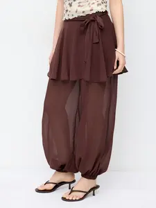 Cider Chiffon Low Rise Ruffled Knotted Bloomer Trousers