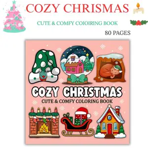 Cozy Christmas Coloring Book for Adults & Teens — Cute & Comfy Holiday Scenes, Simple & Bold Designs for Stress Relief & Relaxation
