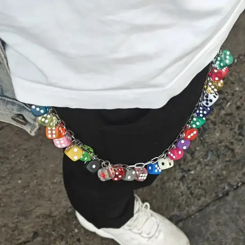 2026 Lucky Colorful Dice Beads Pants Chain - Unisex Vibe Zinc+Resin Keychain Set, 53cm Easy-to-Style Lanyard, 95g Fashion Fabric Accessory for Casual Streetwear & Commute