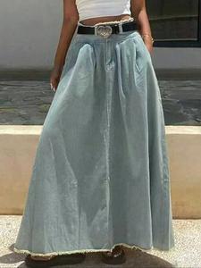 Women's High-Waisted A-Line Denim Skirt, Casual Loose Fit Plain Design, Perfect for Travel & Daily Wear, All-Season Fashion