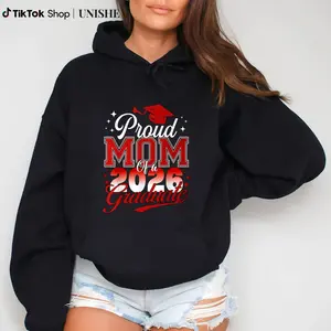 100% Proud Senior Mom 2026 Graduation Long Sleeve Hoodie