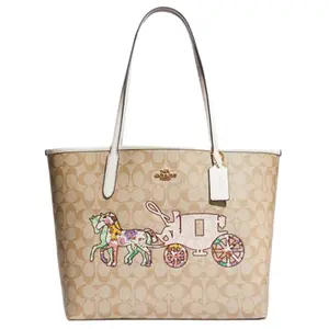 Coach City 33 Tote Bag with Signature Carriage Print in Khaki for Women