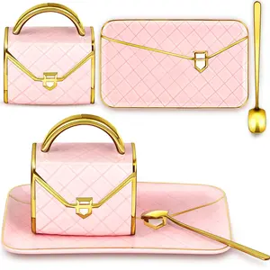 Mug Elegant Handbag Shaped Mug Modern Ceramic Purse Mug with Spoon and Saucer, Cute Creative Tea Cup for Office Home Christmas Woman Gift