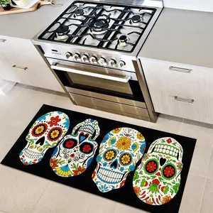Mexican Day of the Dead rug, 1 count skull pattern rug, long rug, Mexican Day of the Dead home decoration, home area rug, suitable for multiple use spaces kitchen, hallway, room, living room bedroom
