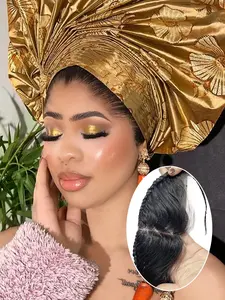 Pre-Cut 13*4 Full Lace Front Hairpieces Half Wig for Gele Turban, 2026 New Arrival 10 Inch Human Hair Frontal Upgraded Version Braided for Turban, Natural Looking Half Wigs for Women, Glueless Frontal Wig