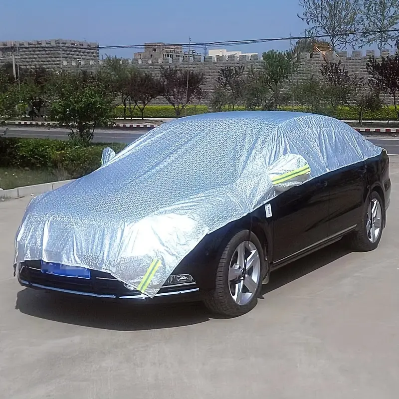 Half Car Body Cover All-Weather Protection – Waterproof, Dustproof, UV-Resistant, Snowproof Car Cover for Windshield & Roof, Universal Fit Sedan Cover (Silver)