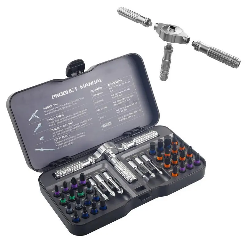 40 in 1 Magnetic Ratchet Screwdriver Set, S2 Steel Multi Bit Repair Tool Kit with Detachable Ratcheting Handle, Portable Compact Case for Furniture Assembly, Computer, Bicycle & DIY
