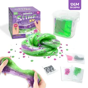 Dilemu Crystal Mud Bubble Gum Slime Toy Set for Kids Safe Stress Relief DIY Project Kit with Creative Components Mega Slime Kit slime gift Sparkly Slime Making Kit non sticky goodie bag stuffer kid slimemix clear Valentine's Day Galaxy Cards  asmr