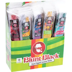 Blunt Black Hand-Dipped 10.5" Incense Sticks – Assorted Scents, 12 Sticks per Pack with Incense Holder Aroma Infusion Set