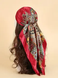 Silk Paisley Floral Print Scarf, Square Solid Color Headscarf for Women, Vintage Bohemian Hair Band for All Seasons, Stylish Accessory for Your Look