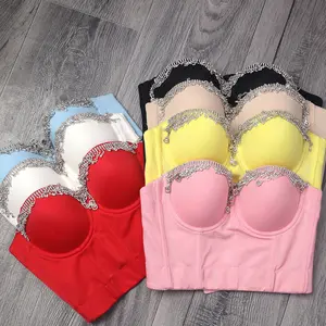 Tank Tops Short Corset Summer Spring Rave Outfits Woman Bra Blusas Inner Clothing Sling Hand-Stitched Rhinestone Tassel Vest Sexy Clothes Glisten Fishbone Wedding Party Blind Date Stage Party Shaper Ladies Crop Shirt Tube Tops