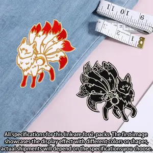 2-Piece Fox Embroidery Heat Transfer Patch Set, DIY Animal Design Clothing Accessories, Unique Sewing Decoration for Crafts