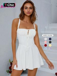 women's plain lace up backless strappy dress, elegant ruched tie front sleeveless short dress for party dating wear party wear , ladies summer clothes birthday outfit black girl, holiday dresses, womenswear