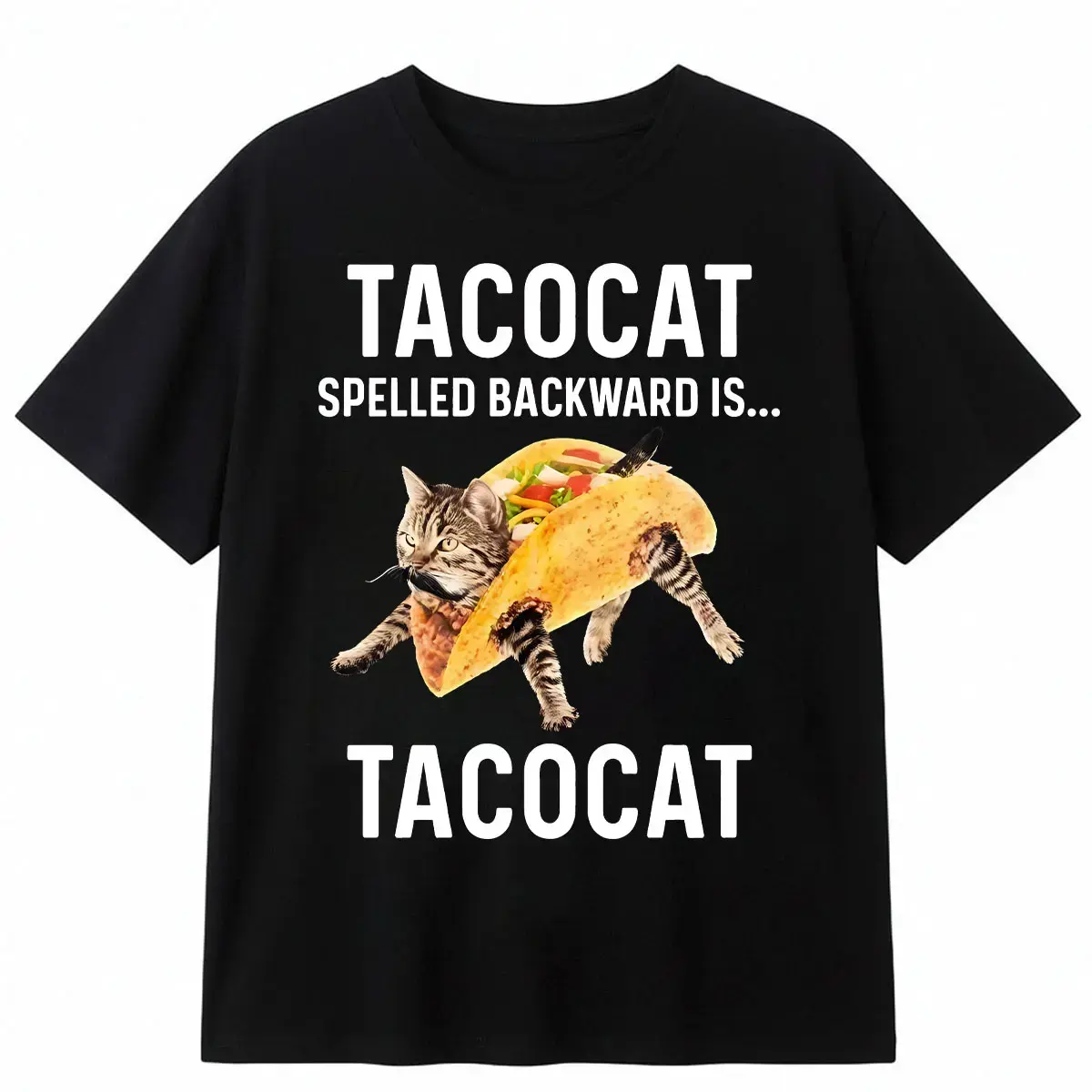 Men's Tacocat Graphic T-Shirt, Casual Short Sleeve Streetwear in 100% Cotton, Humorous Gift for Cat Lovers, Tshirt