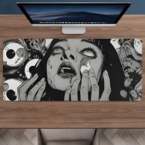 Black and White Horror Art Large Gaming Mouse Pad,Aesthetic Desktop Drotection Pad,Desktop Accessory,Desk Accessories,Washable Rubber Pad Non-Slip Lock Edge Multi-Size Mouse Pad Suitable For Home Office,Good Gift for Family and Friends Happy Halloween