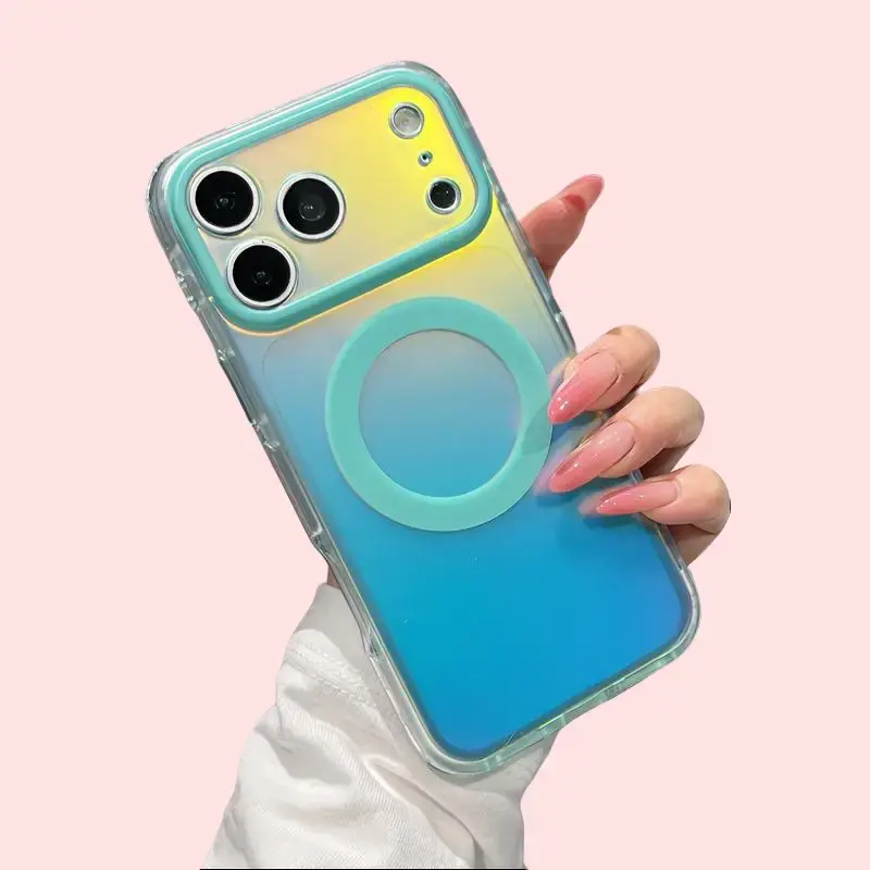 IMD Holographic Laser MagSafe Phone Case with Large Camera Window for IP 17 Pro Max, Full Coverage Shockproof Protective Cover, Anti-Scratch Anti-Fade Durable Case for IP 16 Pro Max 15 14 13, Stylish Iridescent Non-Slip Phone Cover for Men Women