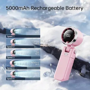 Portable handheld turbo fan, rechargeable personal fan, 5 wind speeds, 180-degree omnidirectional airflow, powerful and portable, suitable for travel, outdoor activities, camping, hiking