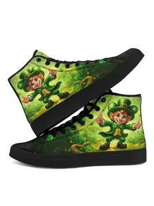 COOLCUSTOMIZE Women's St. Patrick's Day Leprechaun High-Top Lace-Up Casual Shoes, Plus Size Comfortable Sneakers, Fashion Walking Shoes, Streetwear