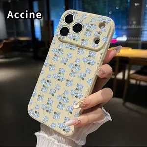 Blue Hydrangea Dream Pattern Straight Edge Phone Case for iPhone 17 15 16 14 Pro Max 13 12 11 XR XS Plus Air E Shockproof Drop Protection Rugged Durable Liquid Silicone Cover Cellphone Protective