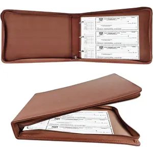 3 Rings Check Binder for End-Stub Deskbook Checks, Zipper Business Check Binder, 3 on a Page, Fit 3 & 9 Holes Check Faux Leather (9" x 11 1/4") (Brown)