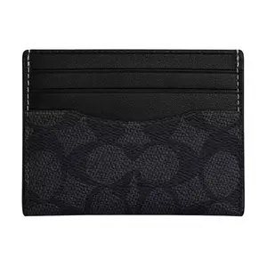 COACH Classic Monogram Card Case – Mini Unisex Crossbody Wallet in Tan and Brown Leather-Textile Blend