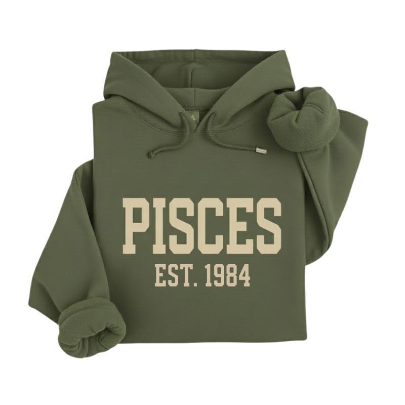 (Leave A Note or DM to Shop) Full 12 Zodiac Minimalist Hoodie - Astrology Sign “EST” Year Graphic Sweatshirt, Modern Horoscope Unisex Pullover for Men and Women, Trendy Birthday Gift for Zodiac Lovers - AG