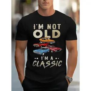 I AM NOT OLD I AM A CLASSIC Mens TShirt Fitted Crew Neck Casual Cotton ShortSleeves Soft Breathable Top Menswear Tshirt Summer Spring Streetwear Tropical Letter Print Crewneck - Operator