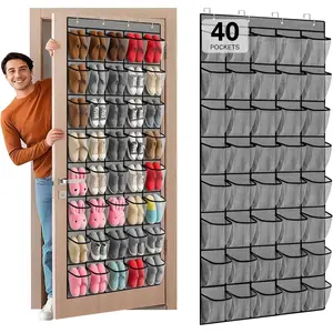 40-Pocket Over the Door Shoe Organizer - Large Mesh Pocket Hanging Shoe Organizer,Behind the Door Shoes Storage Holder Hanger,Large Capacity Design for Dorm Room College,Store 20 Pairs