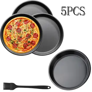 Carbon Steel Round Pizza Tray Non-Stick Large Pizza Plate for Pizzas Pies and Cakes High Temperature Baking Tart Mould Homemade Pizza Oven Pans