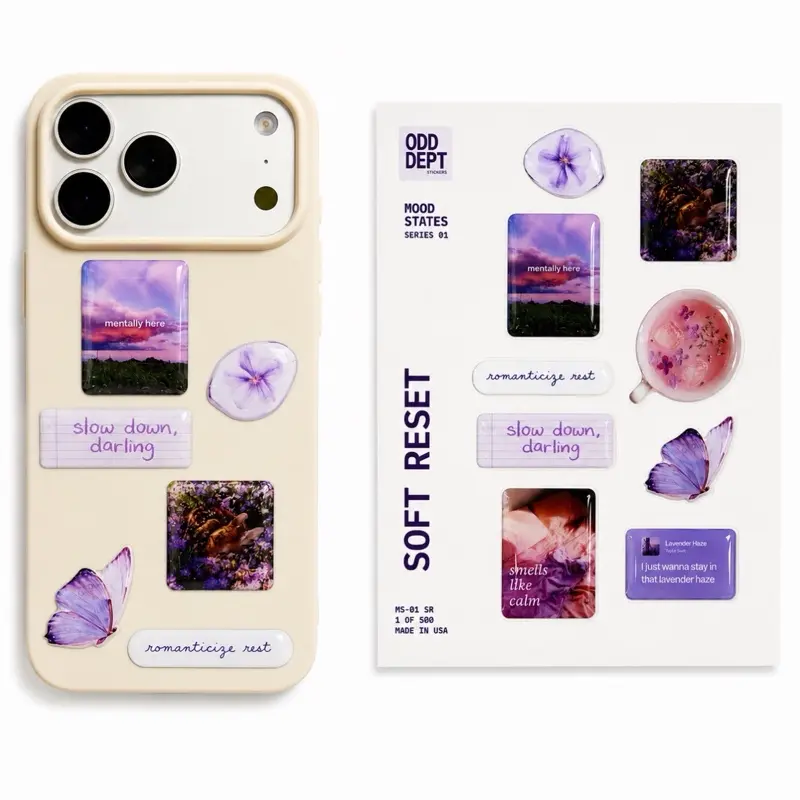 Soft Reset 3D Sticker Pack | Lavender Aesthetic Phone, Laptop & Water Bottle Stickers (9 PCS)