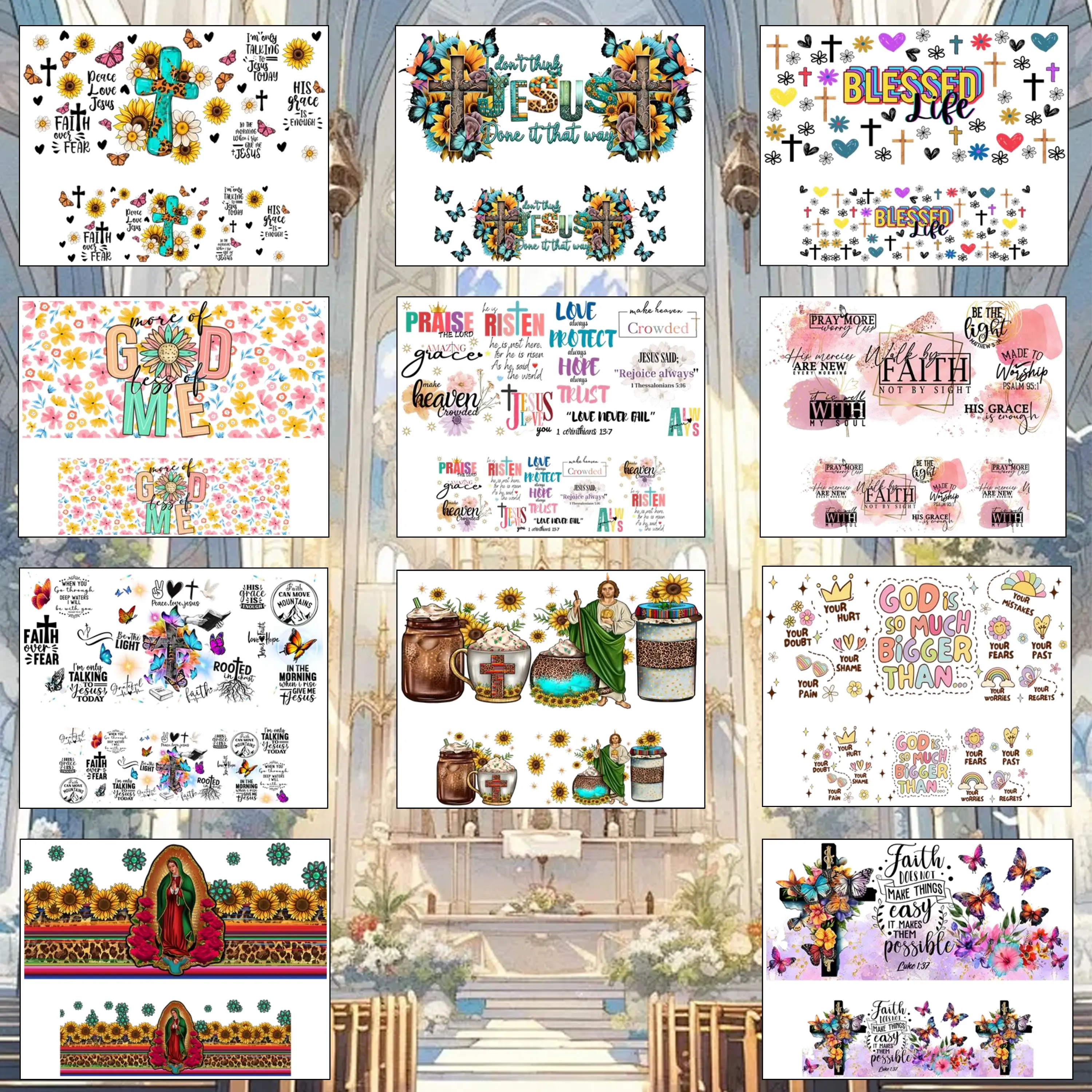 22pcs UV DTF Wraps Religious Inspirational Bible Phrases Stickers Mini Tumbler Cup Keychains Accessories DIY Gift Cup Sticker Gift
