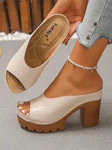 Women's Plaid Platform Mules - Retro Checkered Block Heels with Peep Toe, Chunky High Heel Slides for Parties & Daily Style, Summer