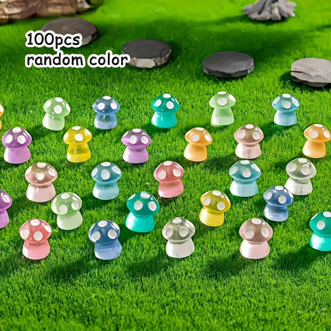 100 Mini Resin Decorative Mushroom Decorations, Glow-In-The-Dark Colorful Mushrooms, Dollhouse Decor, Festival House Decor, Mini Garden Micro Landscape, Desk Decoration, Garden Accessories